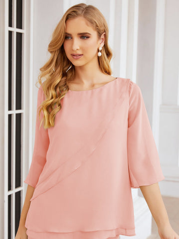 Elegante conjunto de pantalón y bata plateada de dos piezas para la madre de la novia, talla grande, con volantes, Sunderly Elegant SY28064