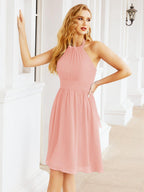 Robe de demoiselle d'honneur courte en mousseline de soie, dos nu, sans manches, robe de soirée formelle, dos nu, Baoleely 28023 