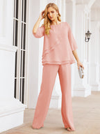 Baoleely Élégante robe mère de la mariée 2 pièces, grande taille, pantalon, volants, couches argentées, peignoir 28064