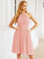 Robe de demoiselle d'honneur courte en mousseline de soie, dos nu, sans manches, robe de soirée formelle, dos nu, Baoleely 28023 