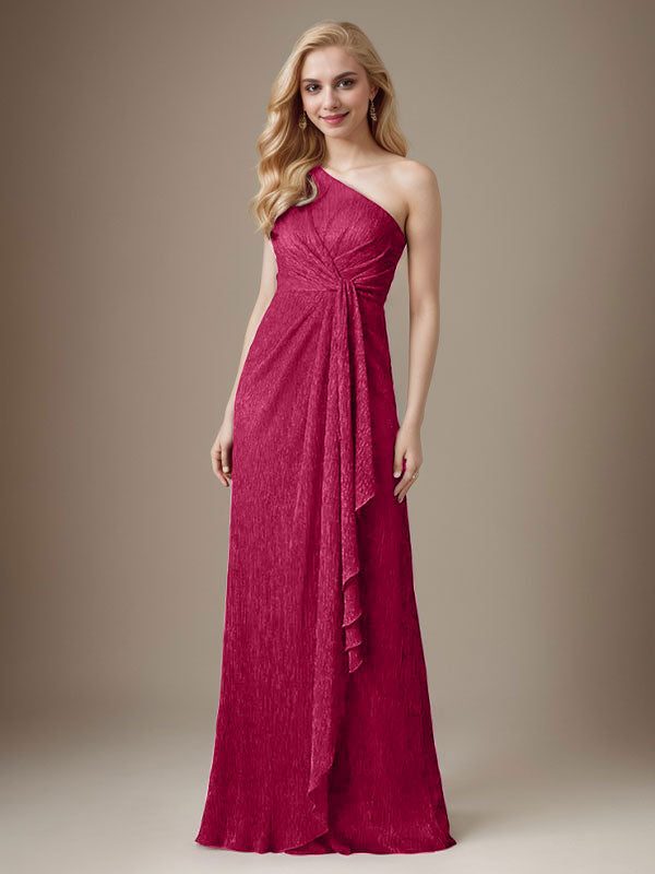 Vestido Ruby Sheath de malla metálica con un solo hombro para la madre de la novia