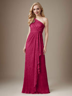 Vestido Ruby Sheath de malla metálica con un solo hombro para la madre de la novia