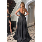 Baoleely A-Line Straps Sequined Split Sleeveless Prom Evening Formal Dress