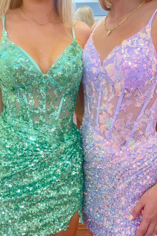 Vestido ajustado de lentejuelas brillantes con tirantes finos para baile de bienvenida