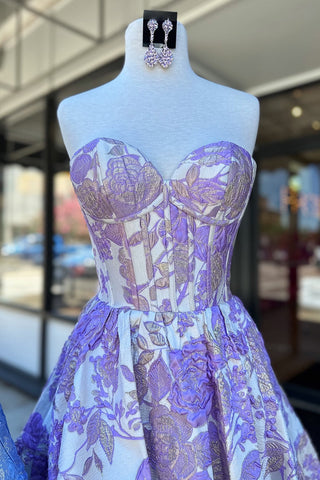 Strapless Flower Printed A-Line Corset Short Homecoming Dress With Ruffles