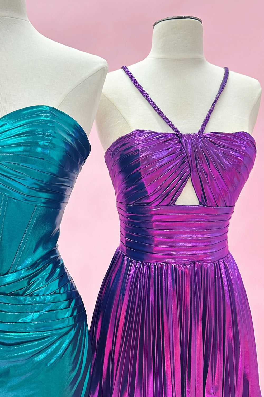 Metallic Spaghetti Straps Pleated A-Line Short Homecoming Dress