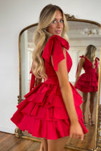 Vestido de fiesta de bienvenida de corte A con volantes y tirantes ajustables