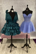 Vestido de fiesta de línea A con volantes escalonados y tirantes ajustables