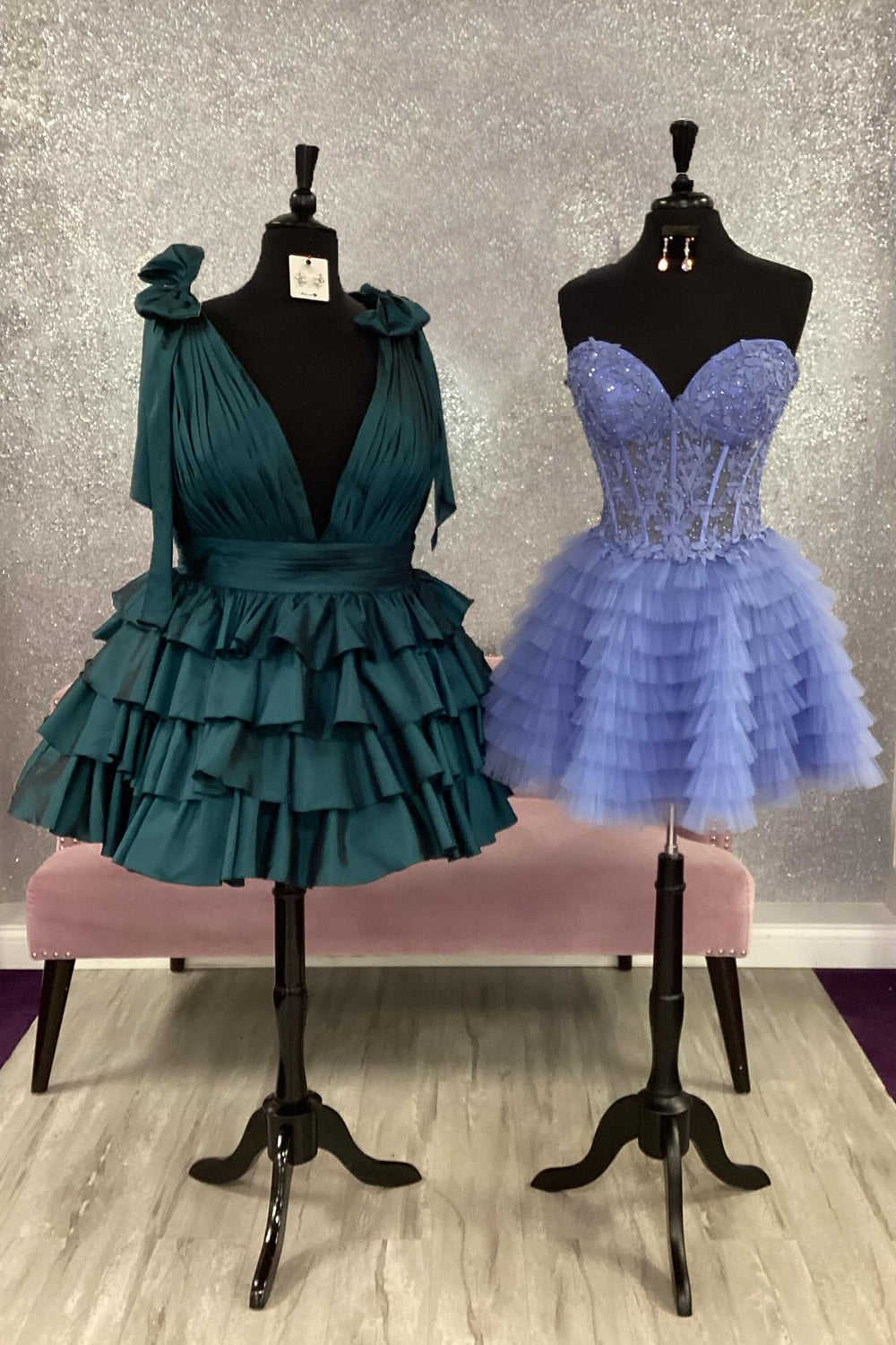 Vestido de fiesta de línea A con volantes escalonados y tirantes ajustables