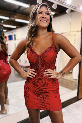 Sparkly Spaghetti Straps Dark Green Corset Homecoming Dress with Beading