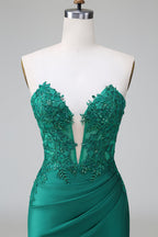 Classy Dark Green Bodycon Strapless Pleated Short Homecoming Dress with Beading
