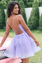 Vestido de fiesta de bienvenida de tul con tirantes finos, corte en A y apliques