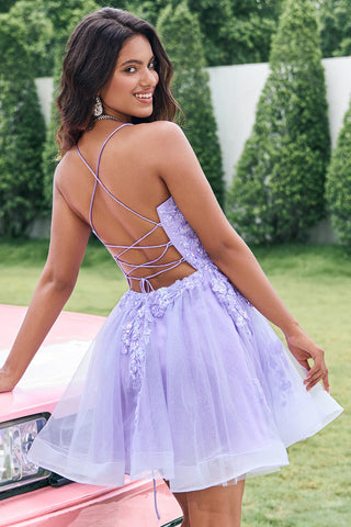 Spaghetti Straps A-Line Tulle Homecoming Dress with Appliques