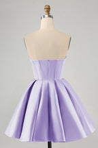 Cute A Line Sweetheart Corset Short Fuchsia Homecoming Dress with Beading