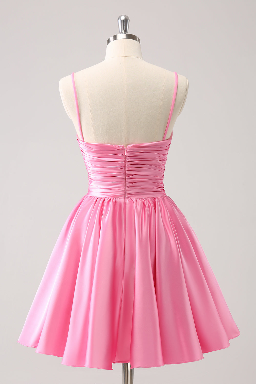 Vestido de fiesta de satén corte A con tirantes finos y abertura, con lazo.