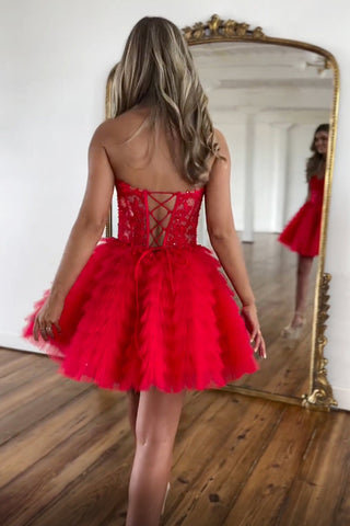 Vestido de fiesta de bienvenida con escote corazón, corte en A, corsé de tul escalonado y apliques