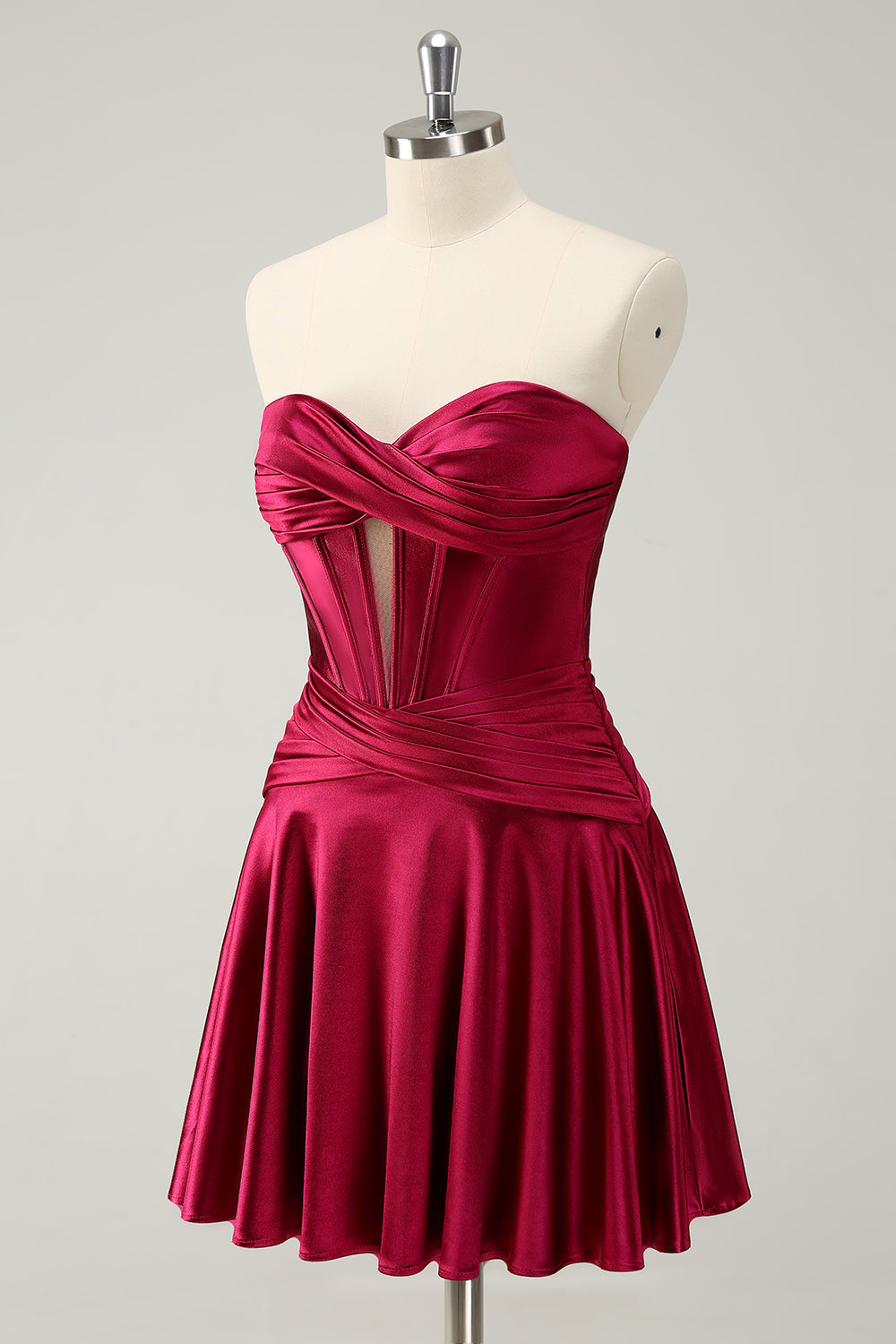 Robe de bal tendance fuchsia à bustier cœur en satin et corset trapèze