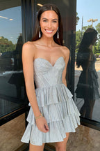 Strapless A-Line Tiered Short Corset Homecoming Dress with Beading