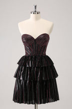 Cute Black Pink A Line Sweetheart Corset Short Homecoming Dress with Beading