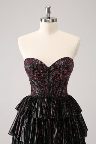 Cute Black Pink A Line Sweetheart Corset Short Homecoming Dress with Beading