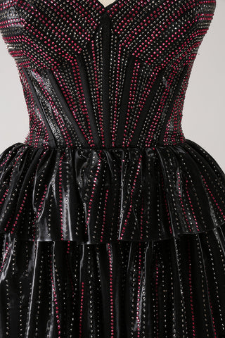 Cute Black Pink A Line Sweetheart Corset Short Homecoming Dress with Beading