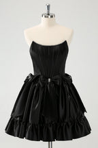 Trendy Fuchsia Strapless A-Line Satin Short Homecoming Dress with Bow