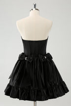 Trendy Fuchsia Strapless A-Line Satin Short Homecoming Dress with Bow