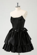 Trendy Fuchsia Strapless A-Line Satin Short Homecoming Dress with Bow