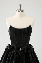 Trendy Fuchsia Strapless A-Line Satin Short Homecoming Dress with Bow
