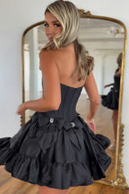 Trendy Fuchsia Strapless A-Line Satin Short Homecoming Dress with Bow