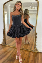 Trendy Fuchsia Strapless A-Line Satin Short Homecoming Dress with Bow