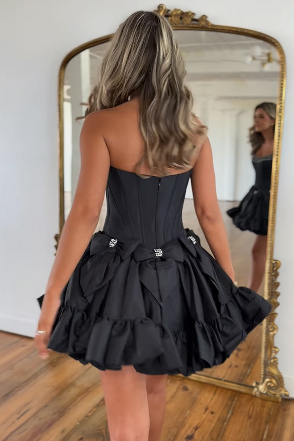 Trendy Fuchsia Strapless A-Line Satin Short Homecoming Dress with Bow