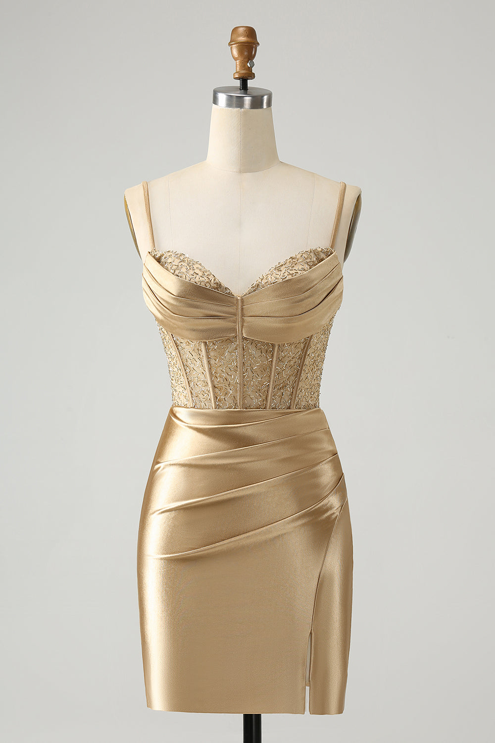 Gold Corset Short Homecoming Dress with Lace Up Back