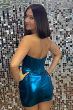 Metallic  Strapless Bodycon Ruched Short Homecoming Dress