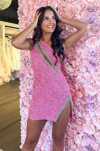 Sparkly One Shoulder Bodycon Sequins Short Homecoming Dress
