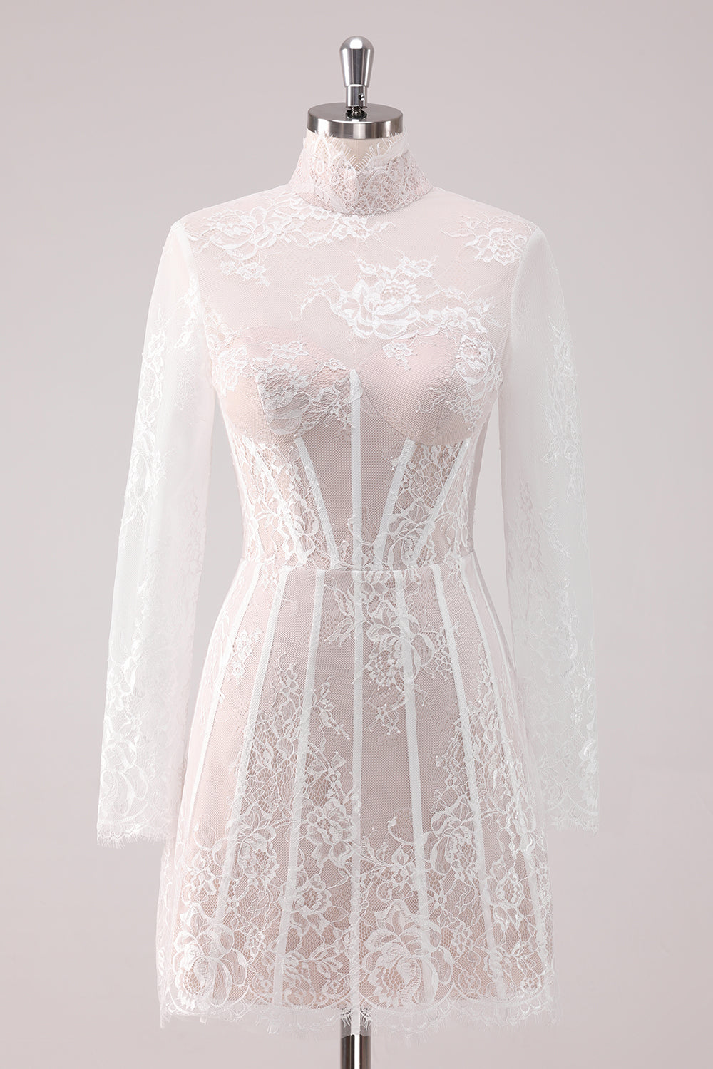Lace High Neck Long Sleeves Short Homecoming Dress