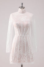 Lace High Neck Long Sleeves Short Homecoming Dress
