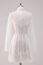 Lace High Neck Long Sleeves Short Homecoming Dress
