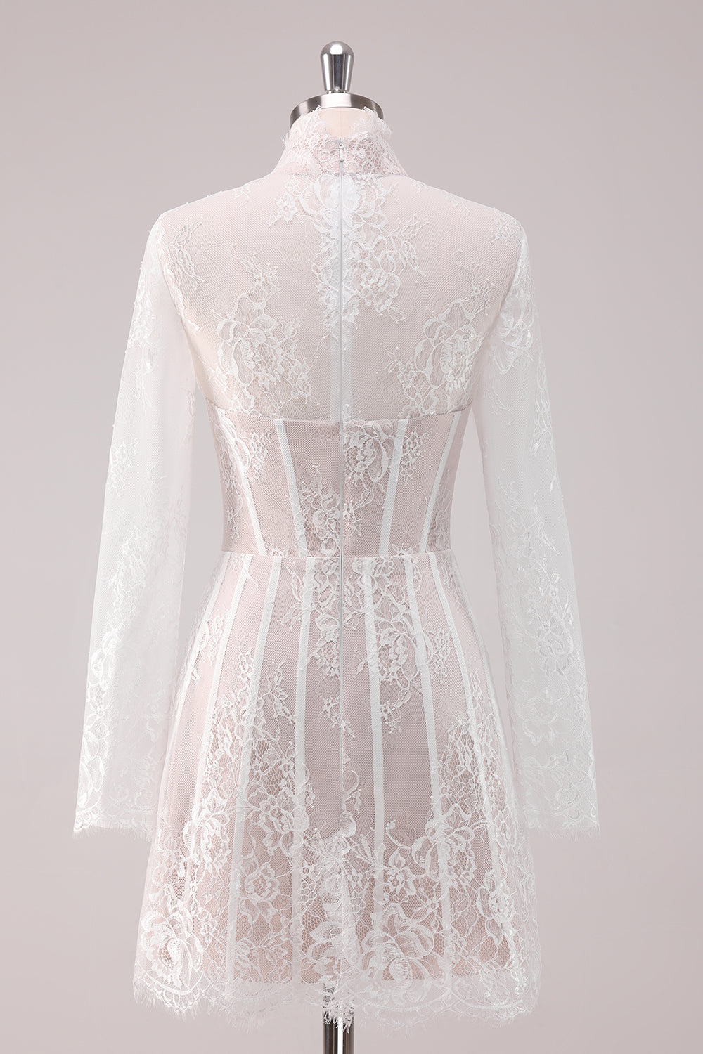 Lace High Neck Long Sleeves Short Homecoming Dress