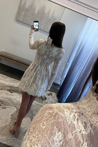 Lace High Neck Long Sleeves Short Homecoming Dress