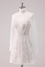 Lace High Neck Long Sleeves Short Homecoming Dress