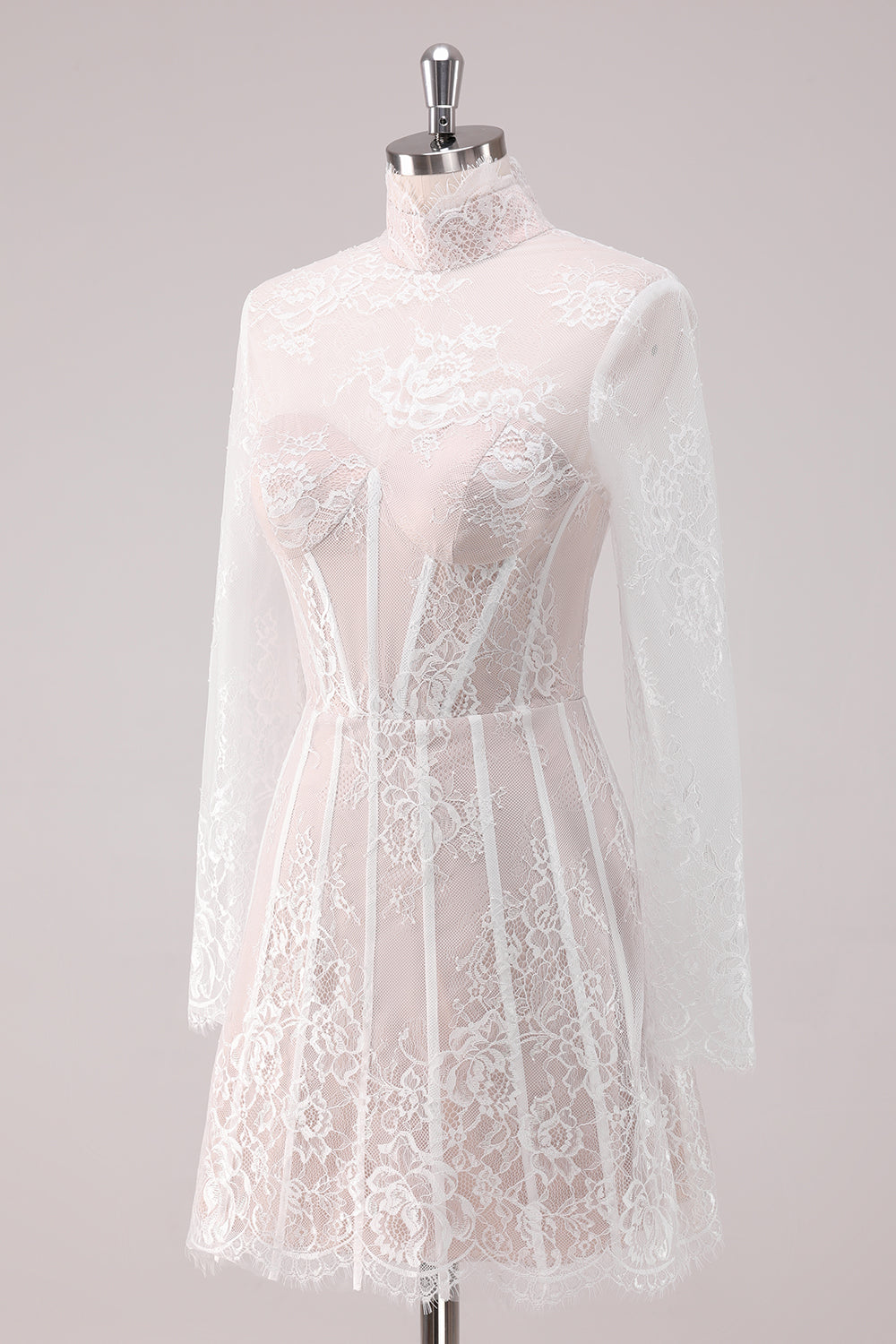 Lace High Neck Long Sleeves Short Homecoming Dress