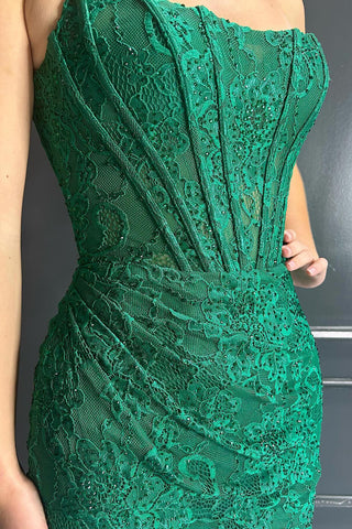 Glitter Strapless Bodycon Ruched Short Corset Homecoming Dress with Beading