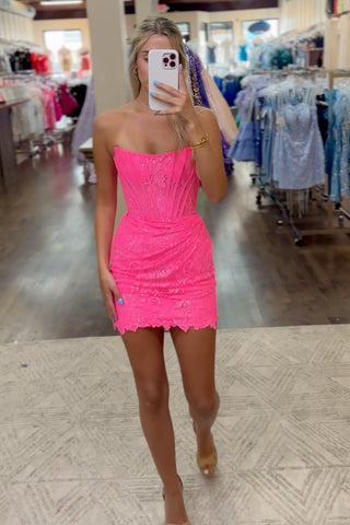 Glitter Strapless Bodycon Ruched Short Corset Homecoming Dress with Beading