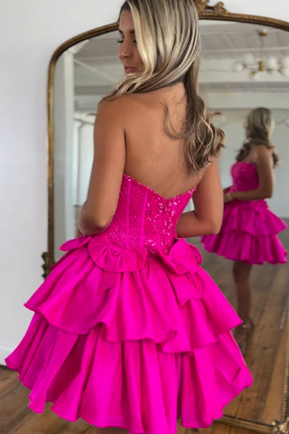 Strapless A-Line Tiered Short Homecoming Dress with Beading