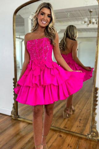Strapless A-Line Tiered Short Homecoming Dress with Beading