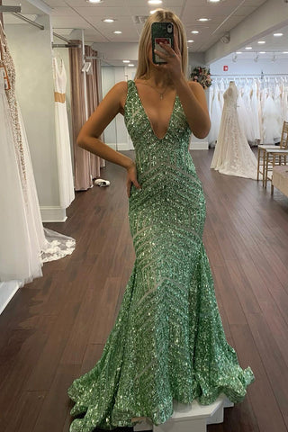 Deep V Neck Sequin Mermaid Prom Dress