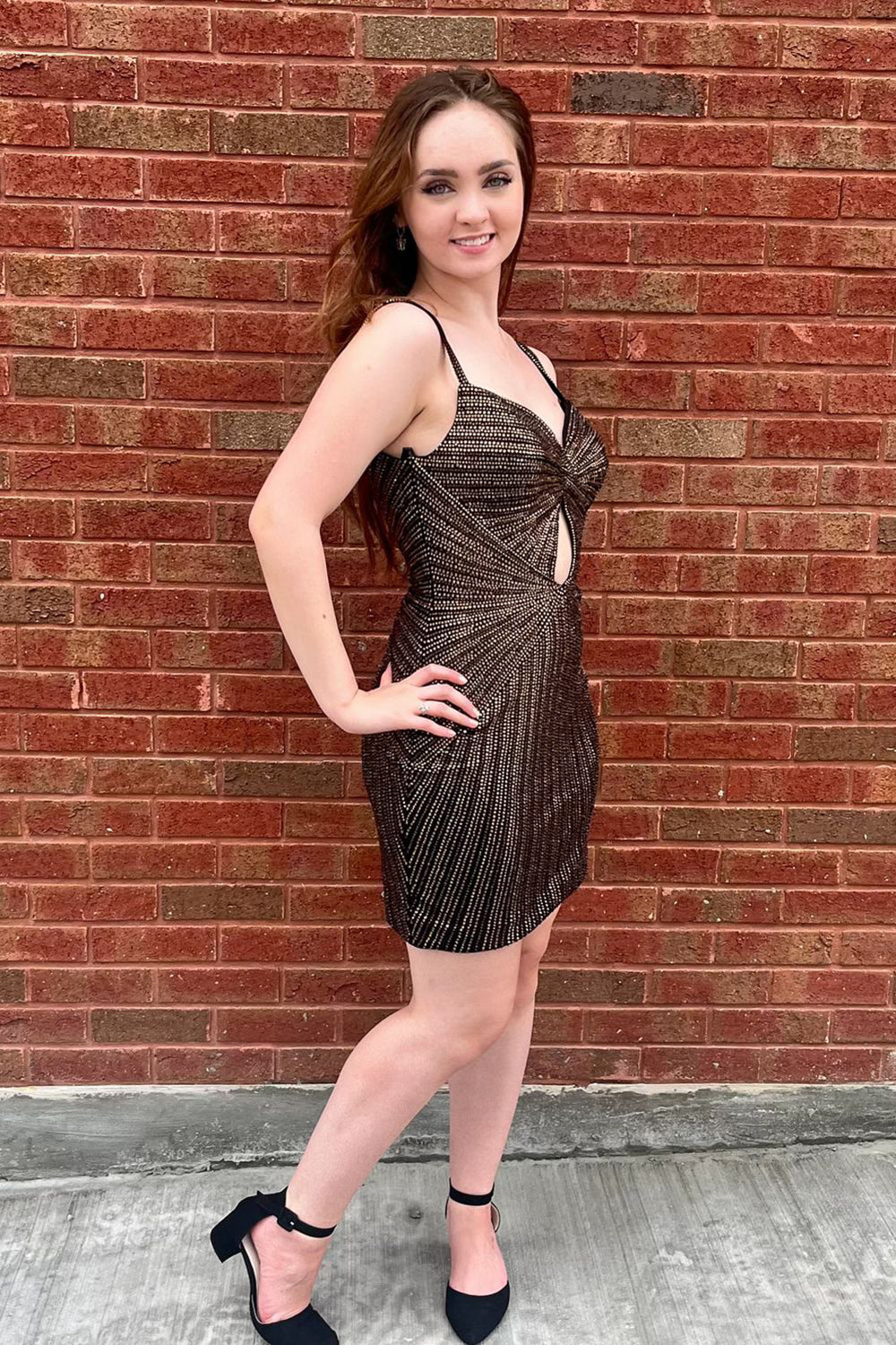 Glitter Spaghetti Straps Beaded Bodycon Short Homecoming Dress