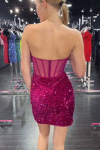 Robe de bal courte moulante à sequins et décolleté en cœur, style corset, avec paillettes scintillantes