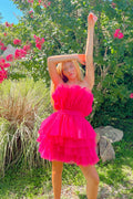 Strapless A-Line Tulle Tiered Short Homecoming Dress